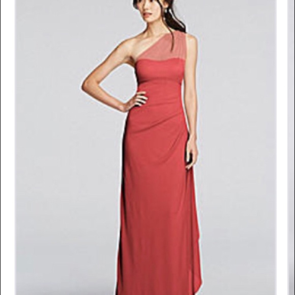 David’s bridal Long Mesh Illusion dress coral reef